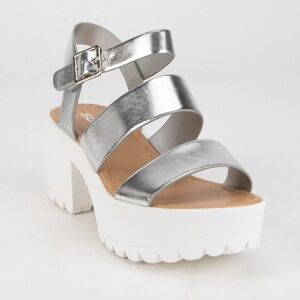 Soda Silver and White Platform Sandals